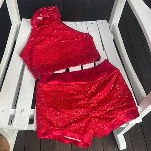 ☀️Shorts Only! Balera Dance Costume Red Sequin Shorts Large Child LC